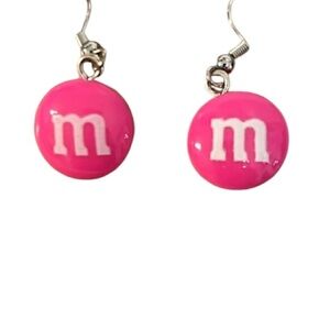 Pink Candy Earrings M & M dangle with silver tone post New without tag